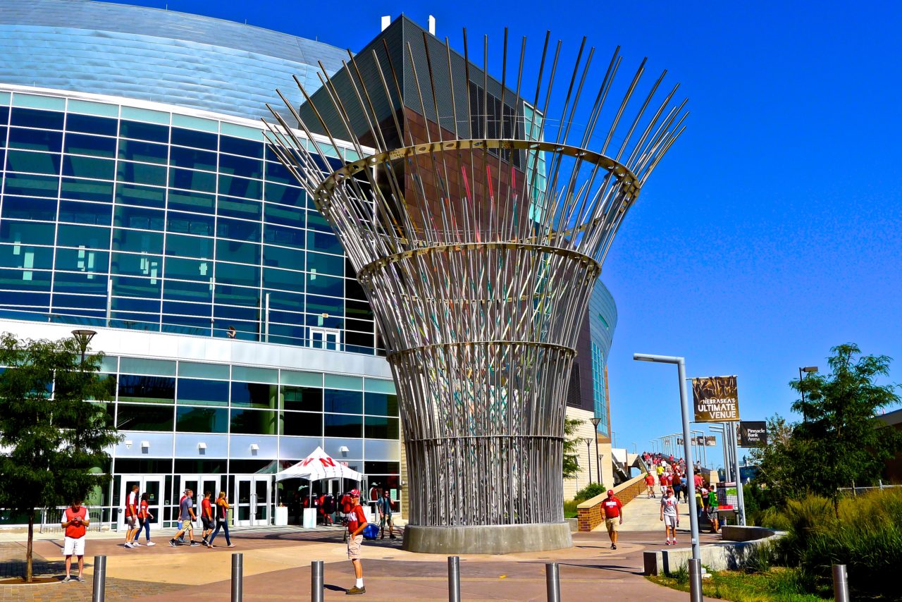 Harvest monumental public sculpture in Lincoln, Nebraska day view, facing the ramp to the Pinnacle Bank Arena. | Image 4 | Ed Carpenter, Artist