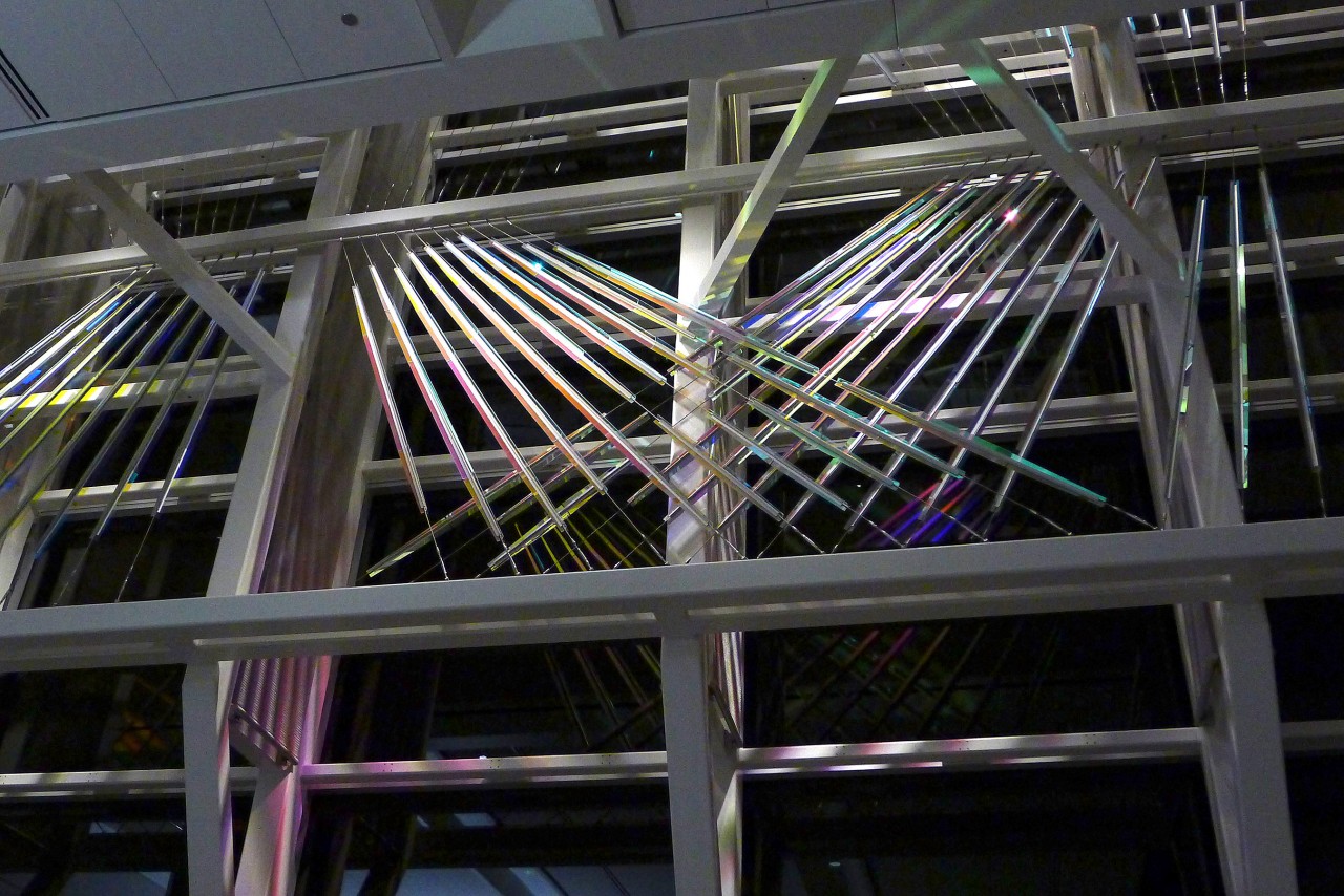 Ed Carpenter’s McCarran airport suspended glass and cable art on the west window wall night view. | Image 6 | Ed Carpenter, Artist