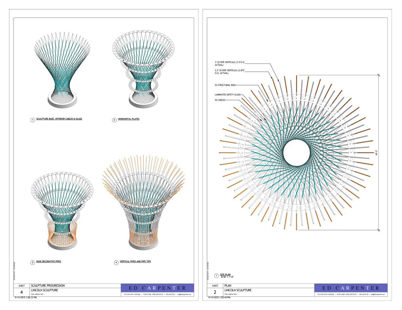 Harvest monumental public sculpture in Lincoln, Nebraska structural layering progression and plan view drawings. | Image 14 | Ed Carpenter, Artist