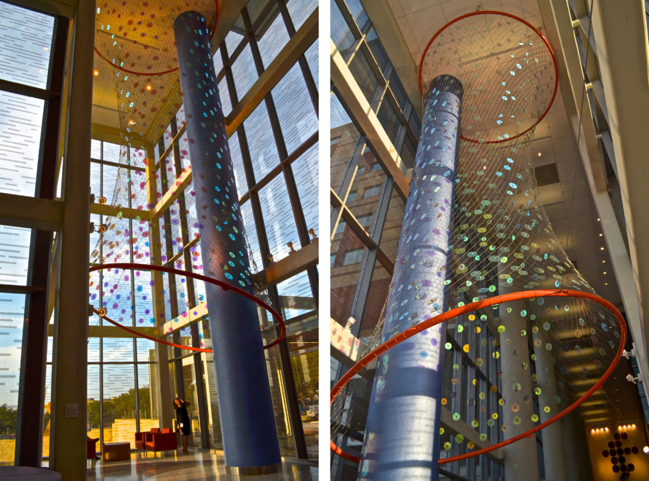 Ed Carpenter’s Foxglove suspended glass art lobby sculpture for San Antonio’s new university’s hospital greets visitors from outside and inside. | Image 9 | Ed Carpenter, Artist