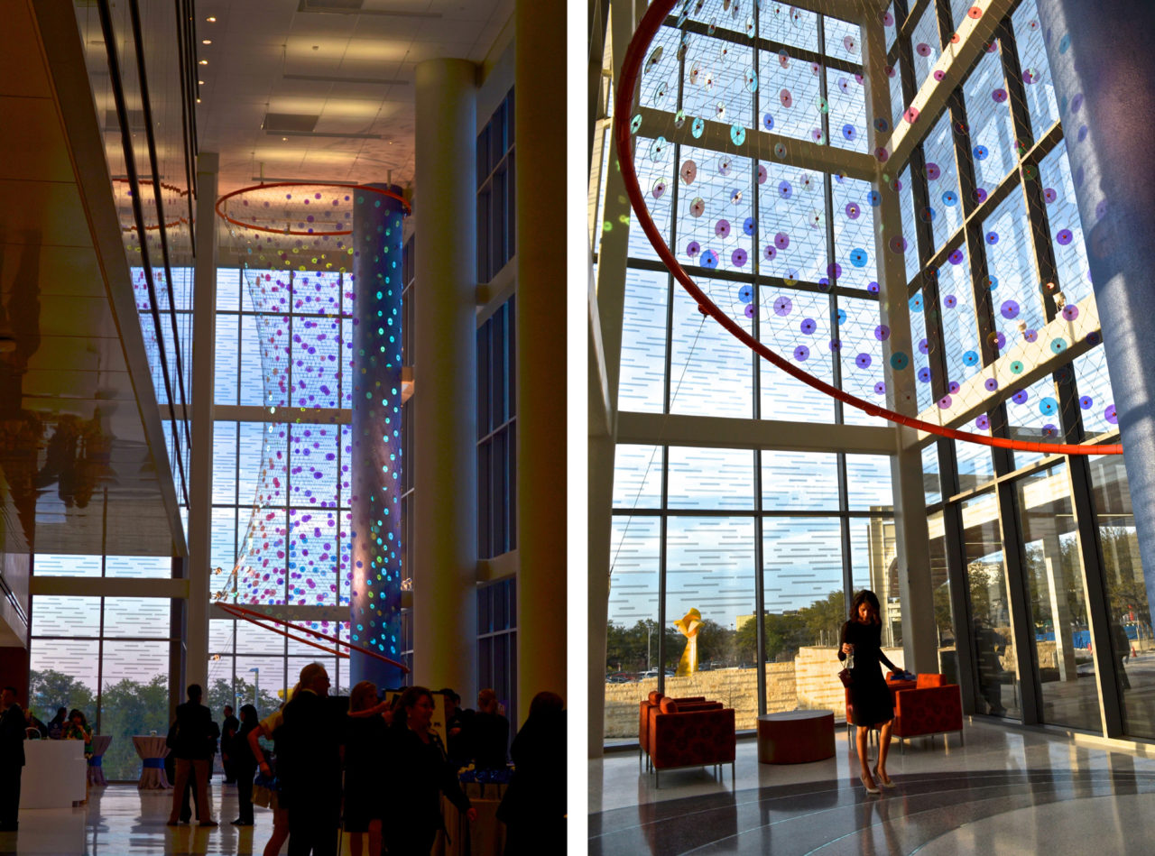 Ed Carpenter’s Foxglove suspended glass art lobby sculpture for San Antonio’s new university’s hospital greets visitors from outside and inside. | Image 4 | Ed Carpenter, Artist