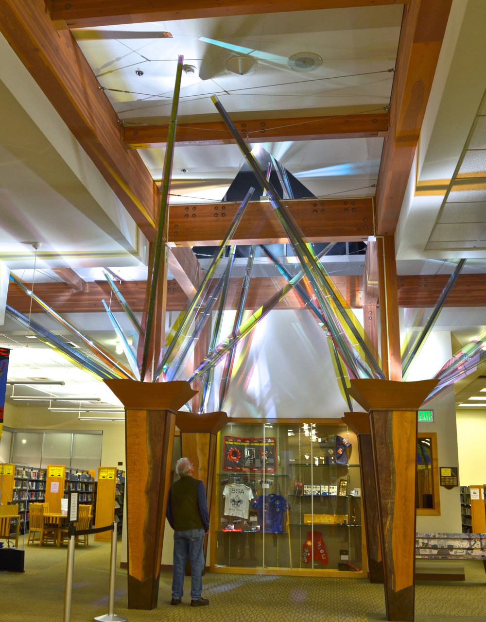 Mollie’s Garden, Ed Carpenter’s interior library sculpture is a wood, steel, and glass installation in the entry of the Forest Grove, Oregon, library. | Image 1 | Ed Carpenter, Artist